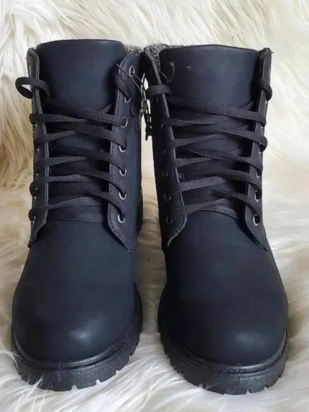 London Rag Black Nolan Lace Up Knitted Sweater Cuff Combat Boots SZ 8